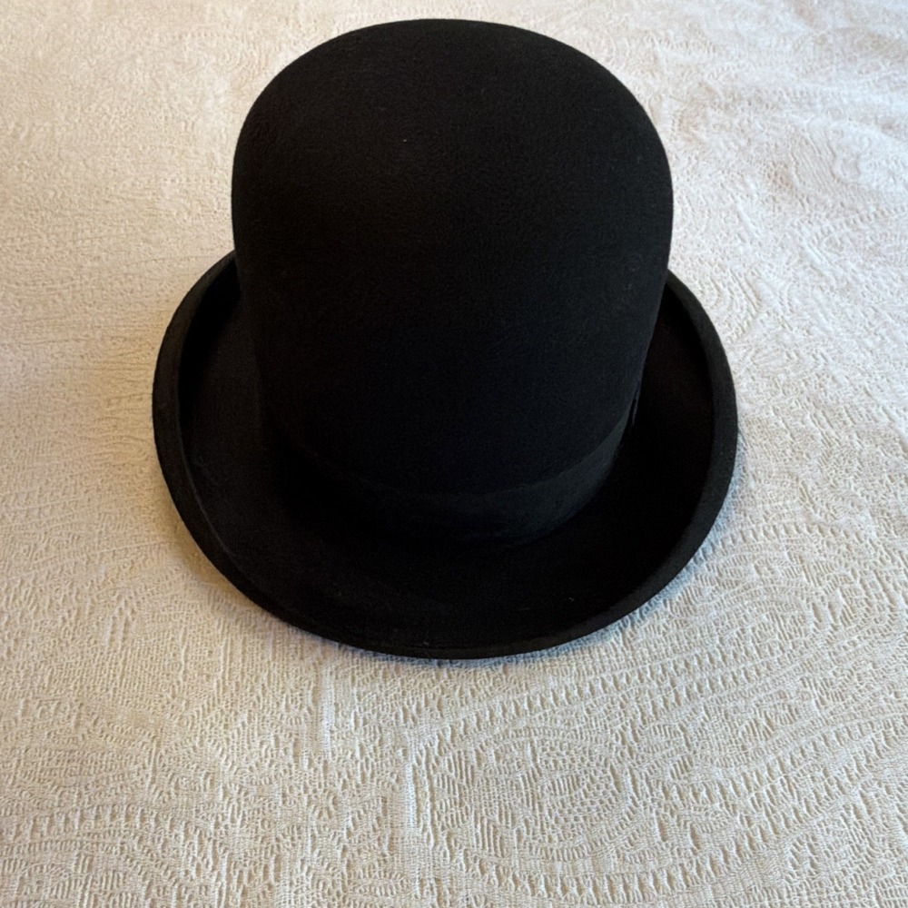 Vintage Wormser Black Beaver Fur Felt Bowler Derby Hat Mens 7 1/8 Founded 1894